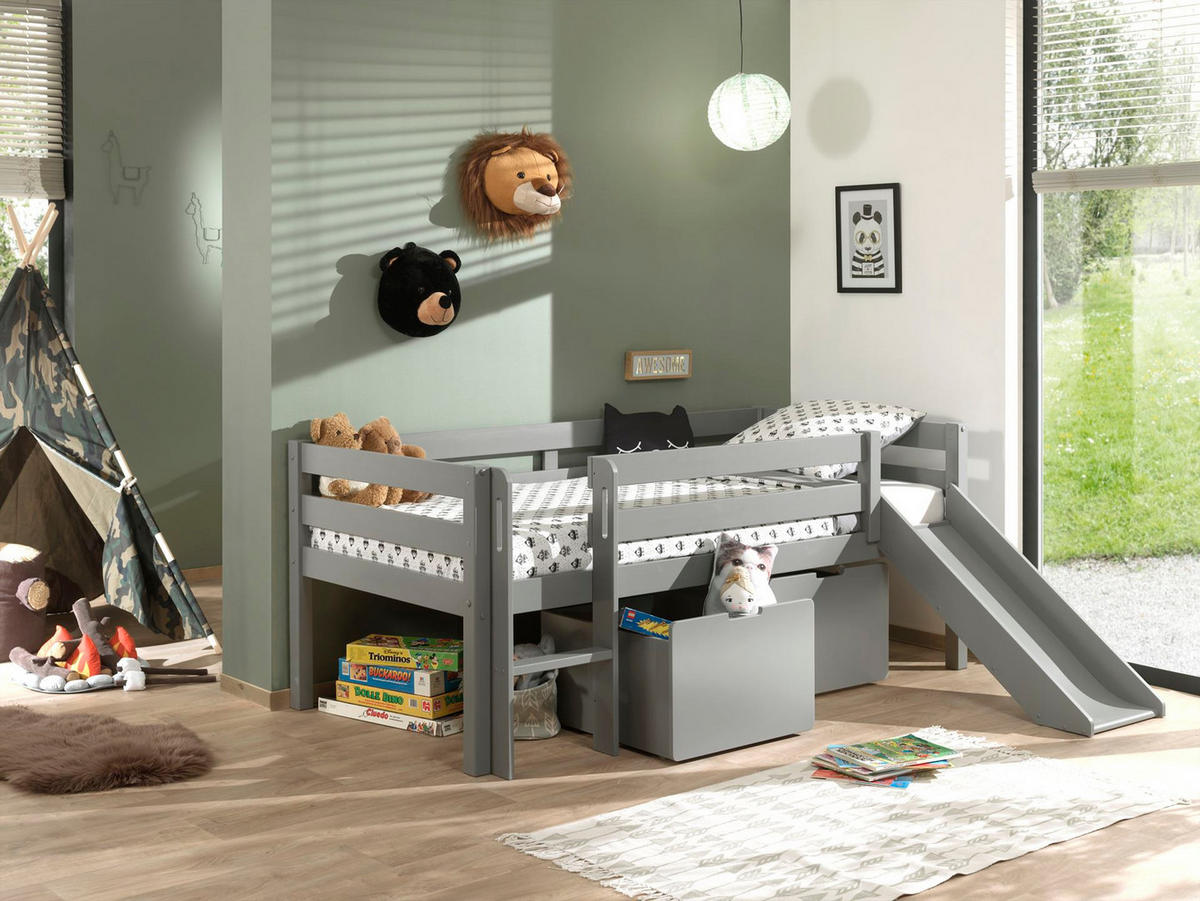 KOJENBETT mit Rutsche Karolina 208x83x175 aus Massivholz in Grau - Grau, Holz (90/200cm) - 58aufmkessel