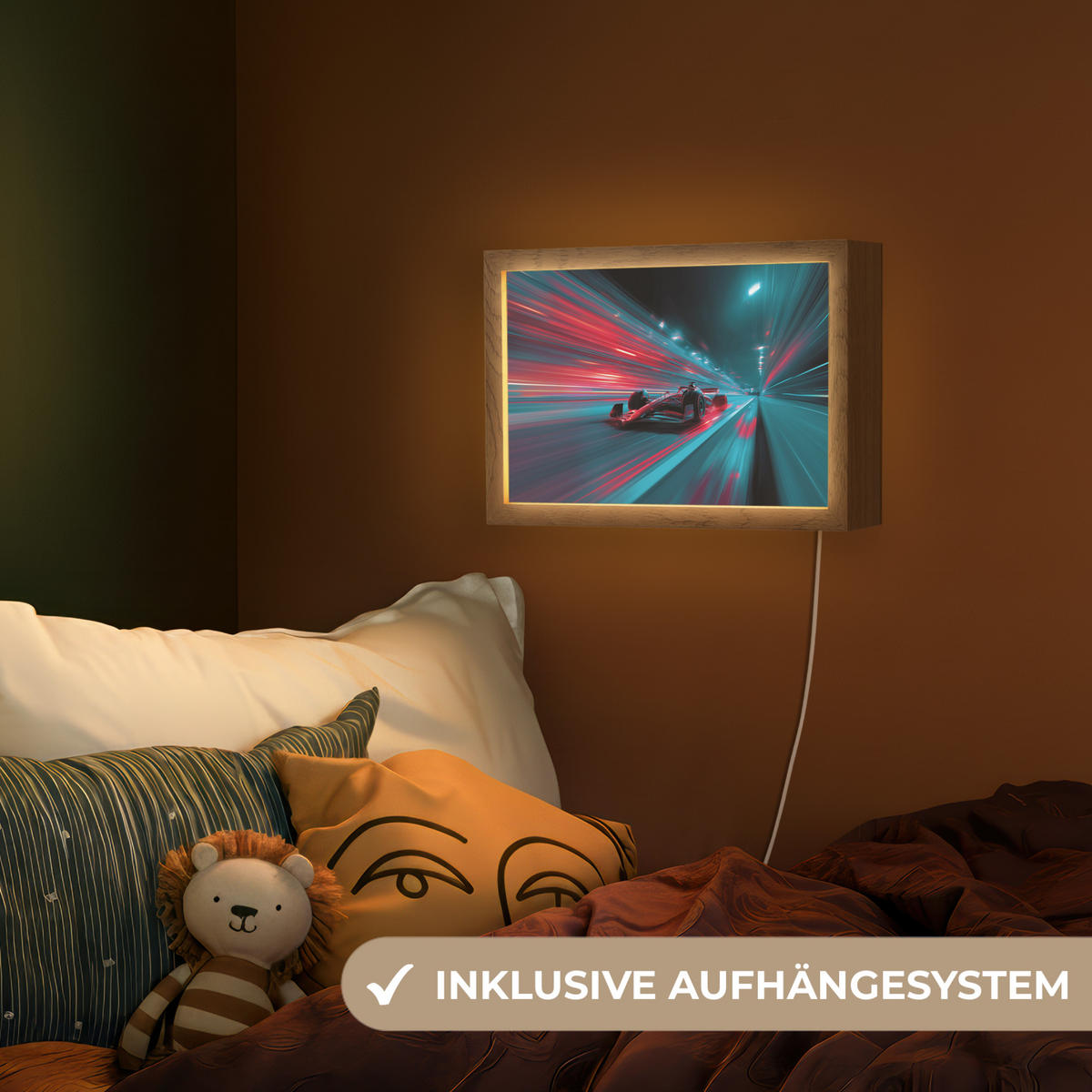 NACHTTISCHLAMPE Rennwagen - Rot - Geschwindigkeit 30x20 cm - Türkis, Holzwerkstoff (8/30/20cm)