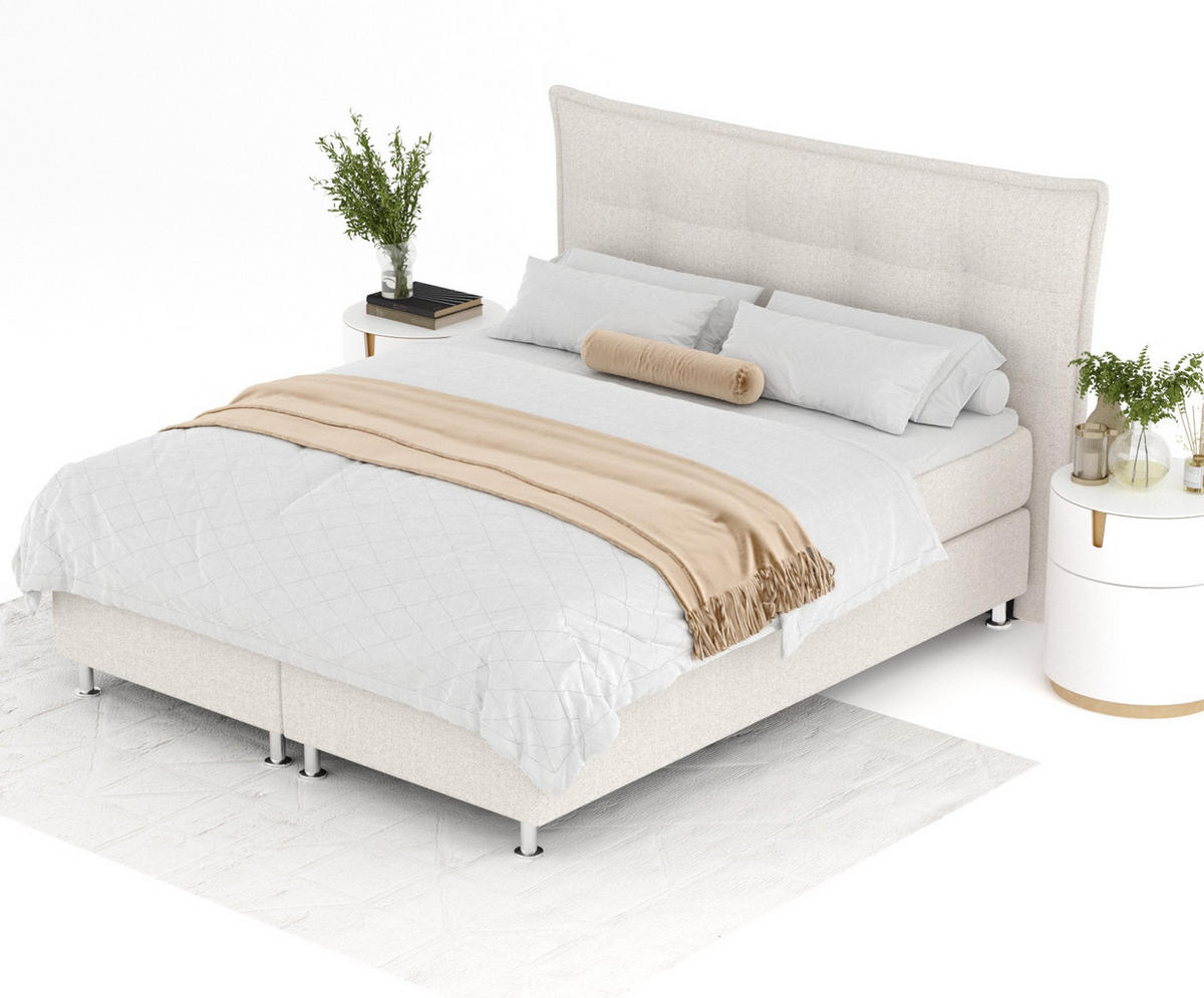 BOXSPRINGBETT Minori Hellbeige 180/200 cm mit Latex-Topper - Beige/Silberfarben, Holz/Holzwerkstoff (180/200cm) - Maison de Reve
