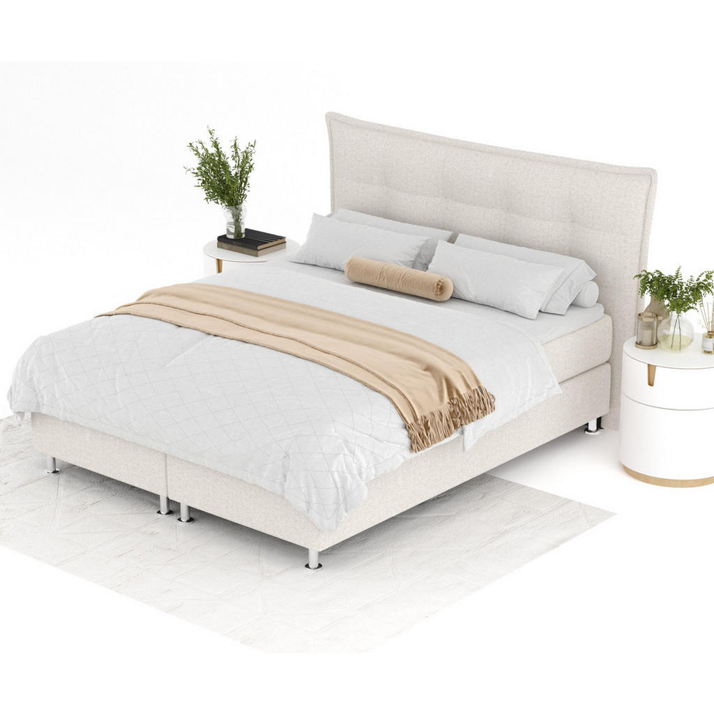 Thumbnail - Maison de Reve Boxspringbett, Beige, Textil, Buche, Kiefer, H3, Höhe ca. 21 cm, 180x200 cm, FSC 100%, Made in EU, Oeko-T...