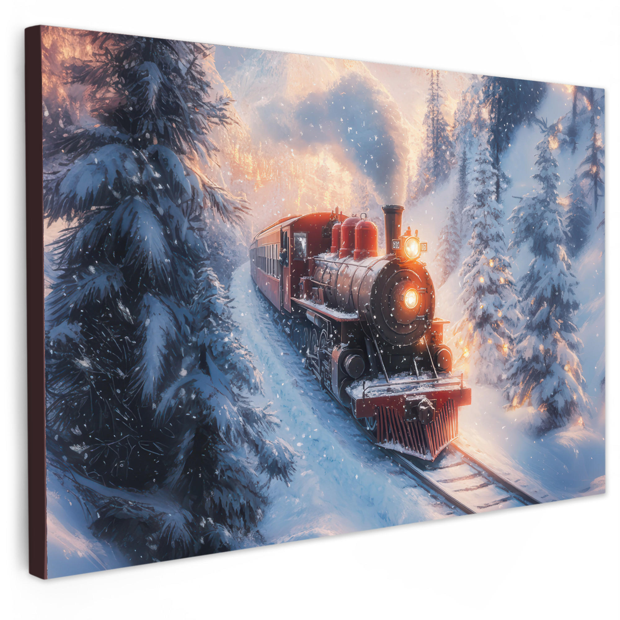 MuchoWow OBRAZ NA PLÁTNĚ Vánoční vlak - Sníh - Zima - Vánoce 120x80 cm