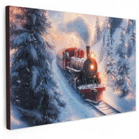 LEINWANDBILD Weihnachtszug - Schnee - Winter - Weihnachten Groß 140x90 cm - Dunkelrot, Textil (140/90cm) - MuchoWow