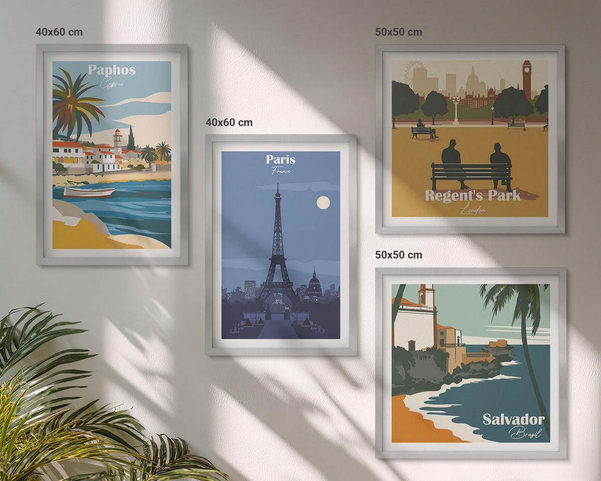 WANDBILDER 4er Set - 50x50 cm & 40x60 cm Silberner Rahmen - Architektur der Küstenstädte - Silberfarben, Kunststoff (50/50cm) - ArtPrintCave