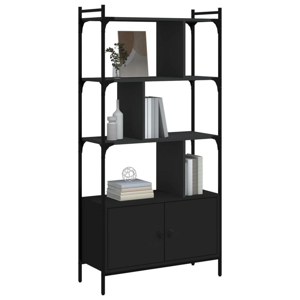 BÜCHERREGAL mit 3 Ebenen, kleinem Schrank 76,5/30/154,5 cm aus Holzwerkstoff Schwarz - Schwarz, Holz (76.5/154.5/30cm) - vidaXL