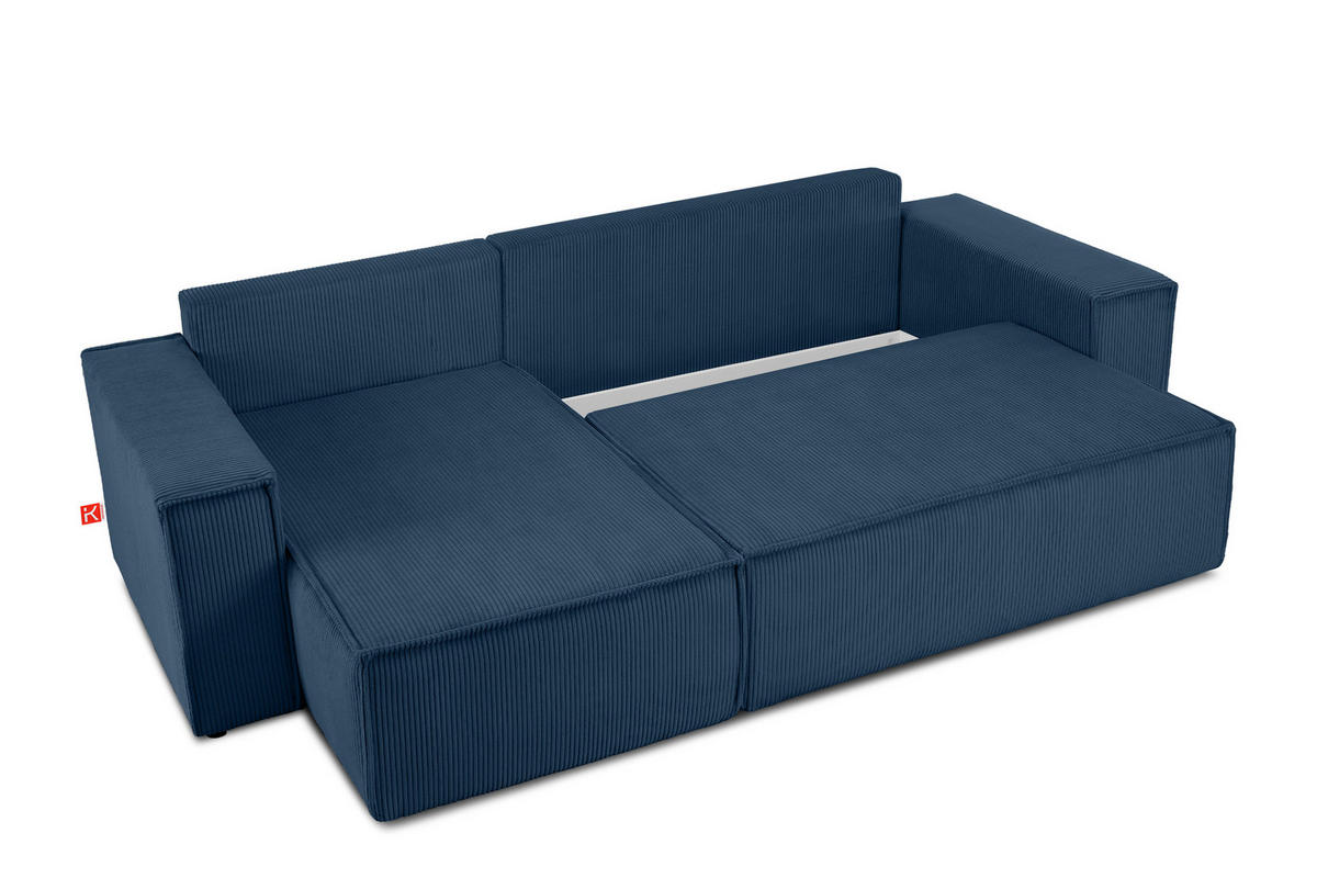 ECKSOFA-LINKS/RECHTS NAPI Schlaffunktion mit Cordbezug, blau - Blau/Schwarz, Textil (262/148cm) - KONSIMO®