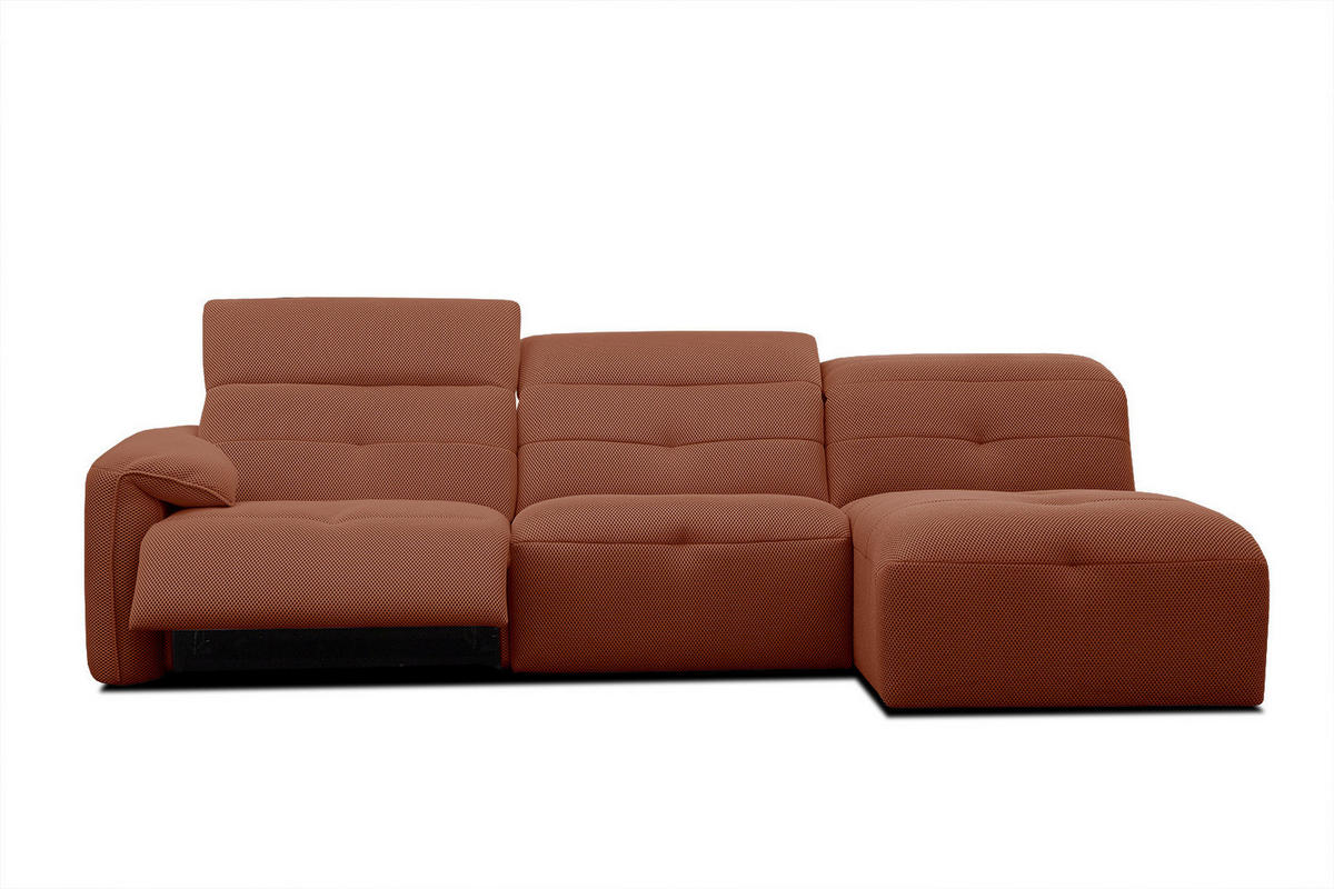 ECKSOFA TRENTO 4-Sitzer mit 1 Relaxfunktion, dunkelorange - Dunkelorange/Schwarz, Holzwerkstoff/Kunststoff (262/165cm) - Courtois Laville