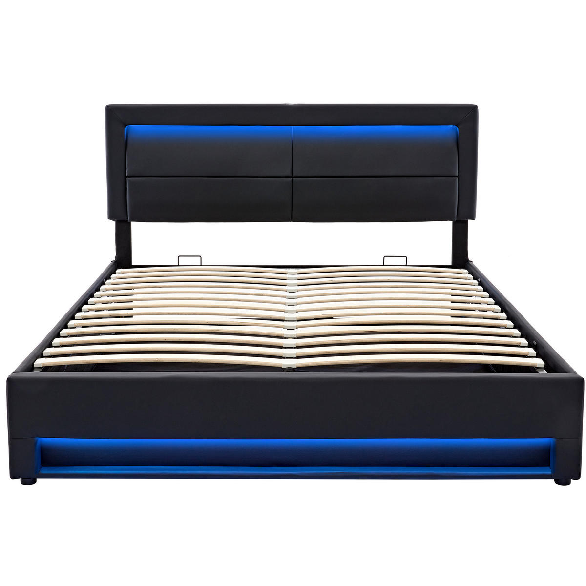 POLSTERBETT 140/200 cm Schwarz aus PU mit LED-Beleuchtung und Stauraum - Schwarz, Kunststoff (140/200cm) - OKMYHOME