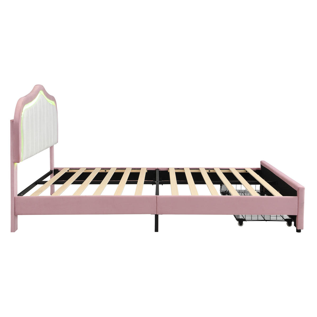 KINDER-POLSTERBETT aus Samt 140x200 cm Rosa mit Schubladen und App-gesteuerter LED-Beleuchtung - Pink, Textil (140/200cm) - Modfu