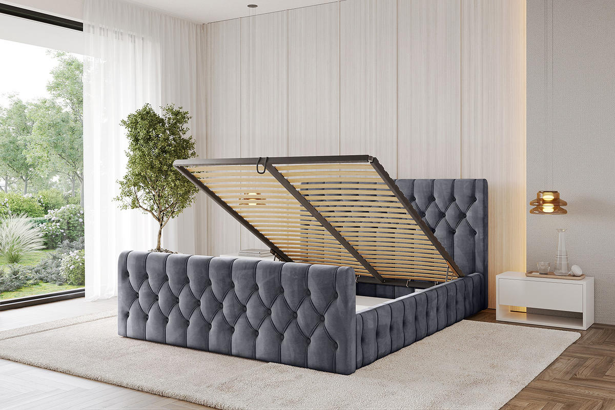POLSTERBETT mit Bettkasten, Fußteil und Lattenrost, Boxbett ohne Matratze - LARO-Z 120x200 Dunkelgrau - Dunkelgrau, Holzwerkstoff/Textil (120/200cm) - ALTDECOR