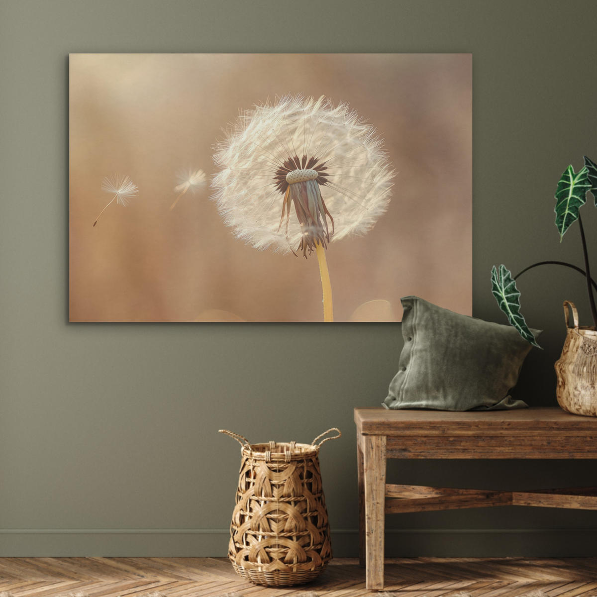 AKUSTIKBILD Löwenzahn - Beige - Natur - Blume Akustikpaneele 90x60 cm - Hellbraun, Kunststoff (90/60/0.9cm) - MuchoWow