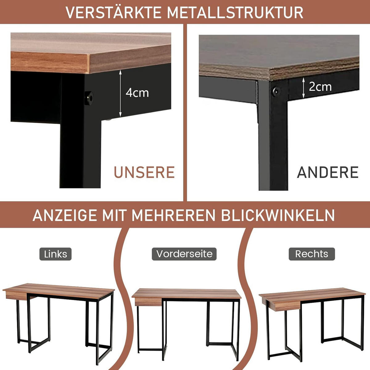 SKRIVBORD 75 cm brun - Brun, Trä (55/120/75cm) - COSTWAY