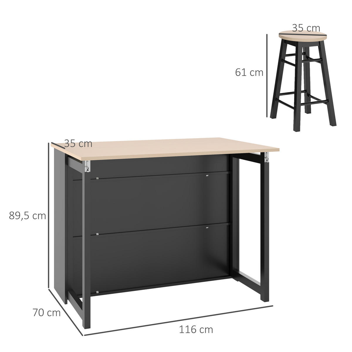 BARTISCH mit Barhocker Set, Schwarz - Multicolor, Holz (116/89.5/70cm) - HOMCOM