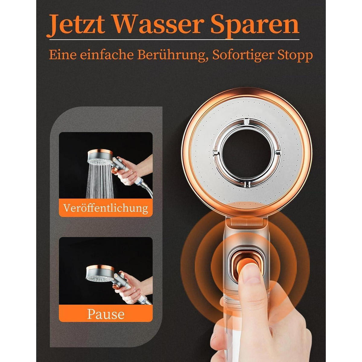 HANDBRAUSE Wassersparend mit 3 Strahlarten und Stoppfunktion - Multicolor, Kunststoff (8/12.7/26cm)