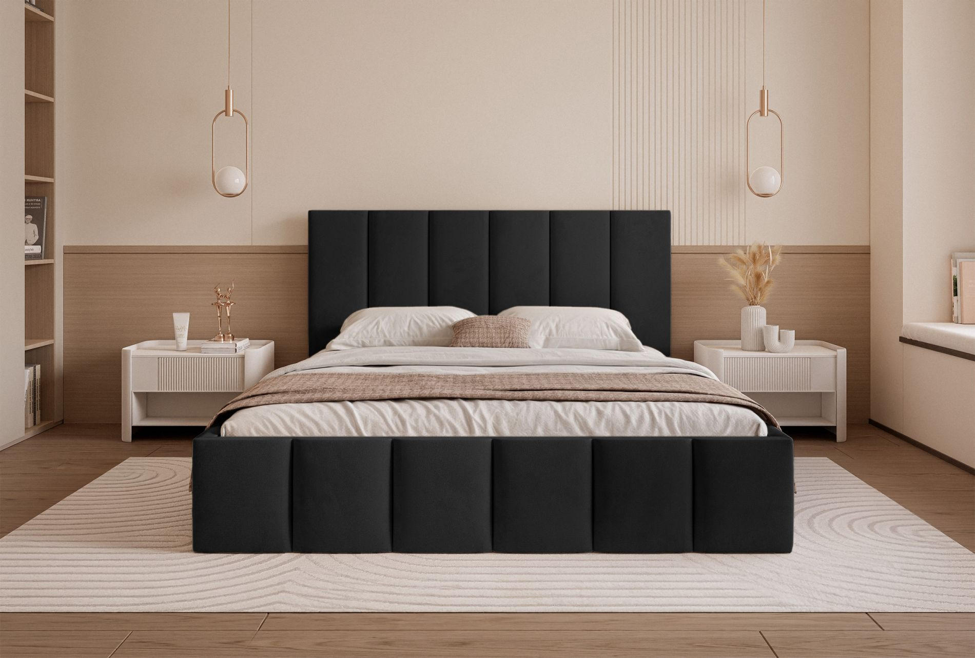 POLSTERBETT Sarafino Schwarz Samt 160x200 cm - Schwarz, Textil (160/200cm) - Selsey
