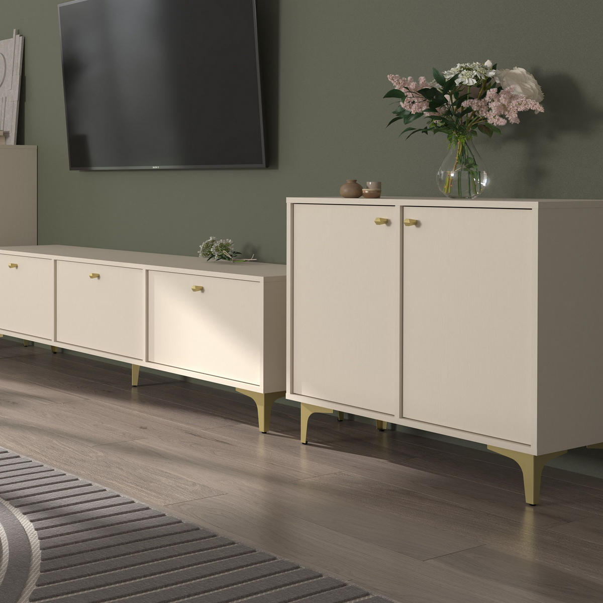 KOMMODE TORINO 84/72/41 cm mit 2 Türen Beige - Beige, Holzwerkstoff (84/72/41cm) - MASSENO