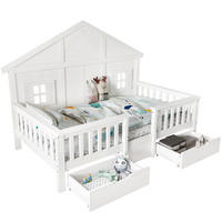 KINDERBETT 90/200 cm Weiß aus Kiefer und MDF mit Dach, Fenstern und 2 Schubladen - Weiß, Holz (90/200cm) - OKWISH
