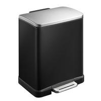 MÜLLEIMER Stilvoller Rechteckiger Mit Extra Breitem Pedal 19 Liter 44,6 x 36,6 x 31,9 cm 2 Inneneimer Schwarz Deckel Edelstahl - Schwarz, Metall (36.6/44.6/31.9cm) - PROREGAL
