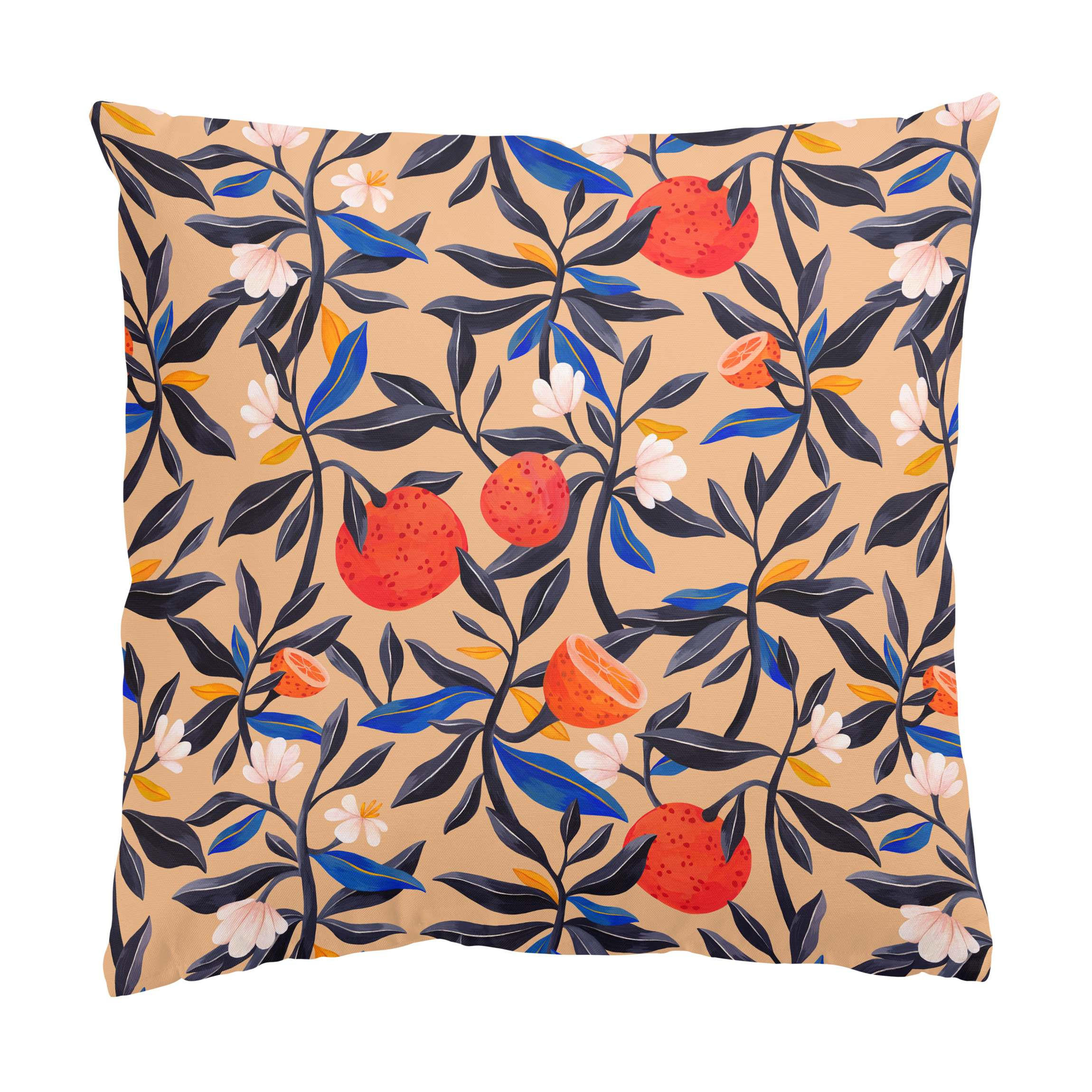 KISSENBEZUG Orangen mit Blätterranken 40/40 cm - Eichefarben, Textil (40/40cm) - Bilderwelten