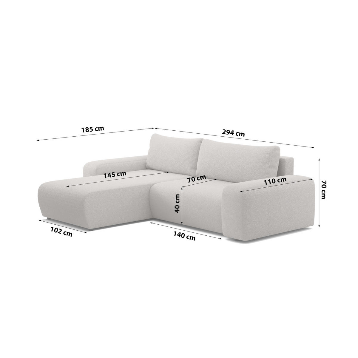 ECKSOFA Bornim Universelle Hellgrau (Anthology 15) - Hellgrau, Textil (294/185cm) - Fedve