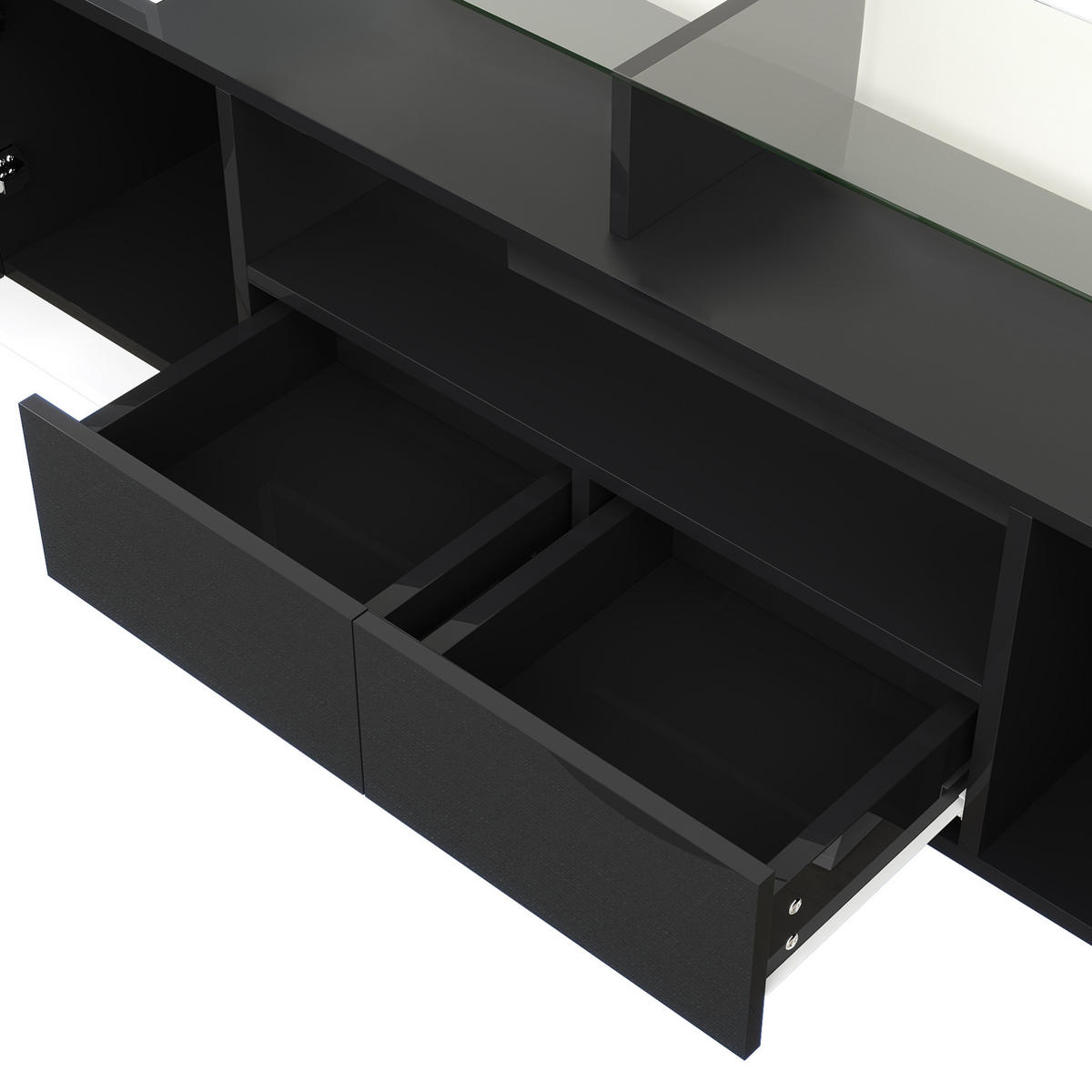 TV-LOWBOARD 200/35/60 cm Weiß/Schwarz aus Spanplatte mit LED - Schwarz, Holzwerkstoff (200/60/35cm) - OKWISH