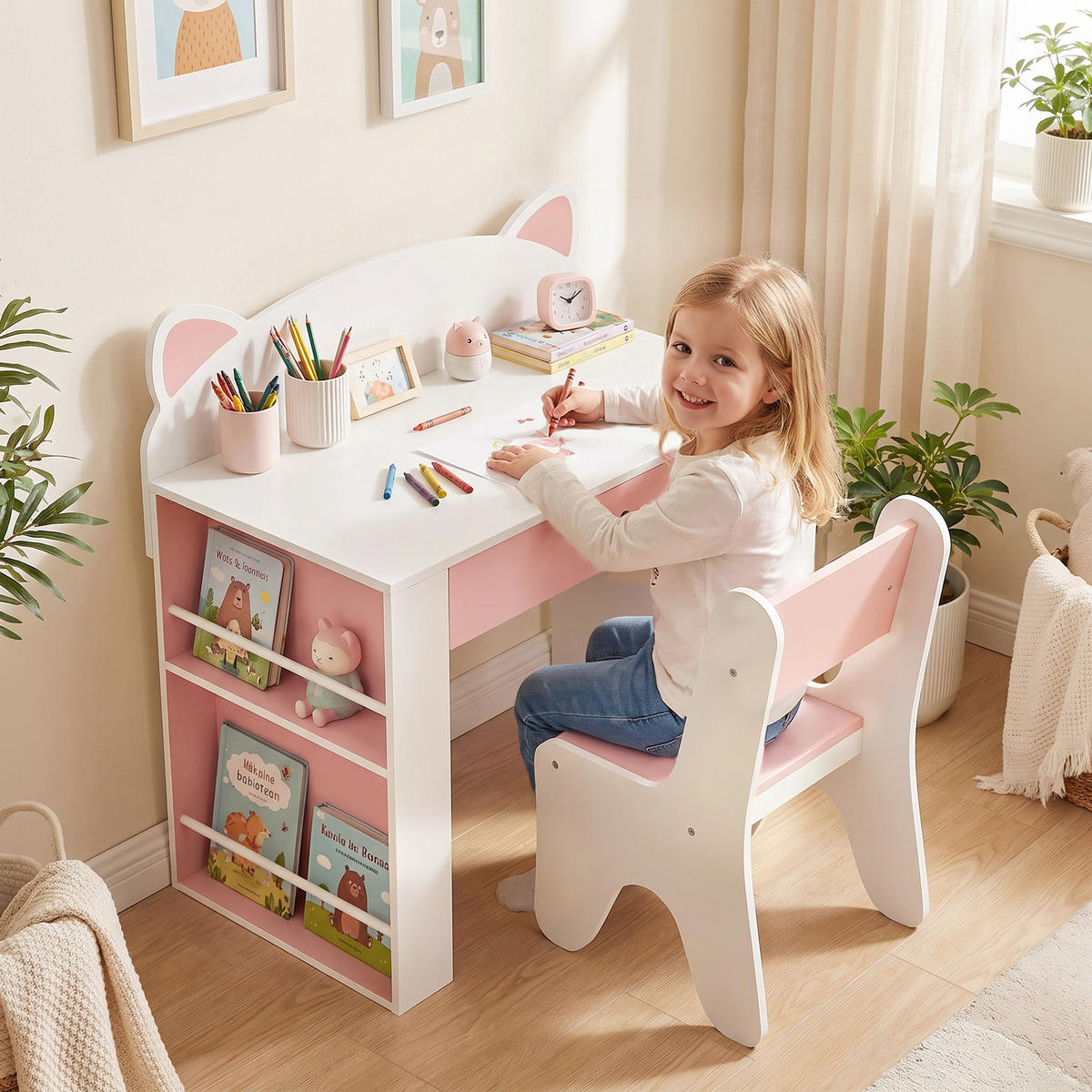 KINDERSITZGRUPPE 2er Set Spanplatte MDF Rosa - Rosa/Weiß, Holzwerkstoff (41.2/74.5/80cm) - AIYAPLAY