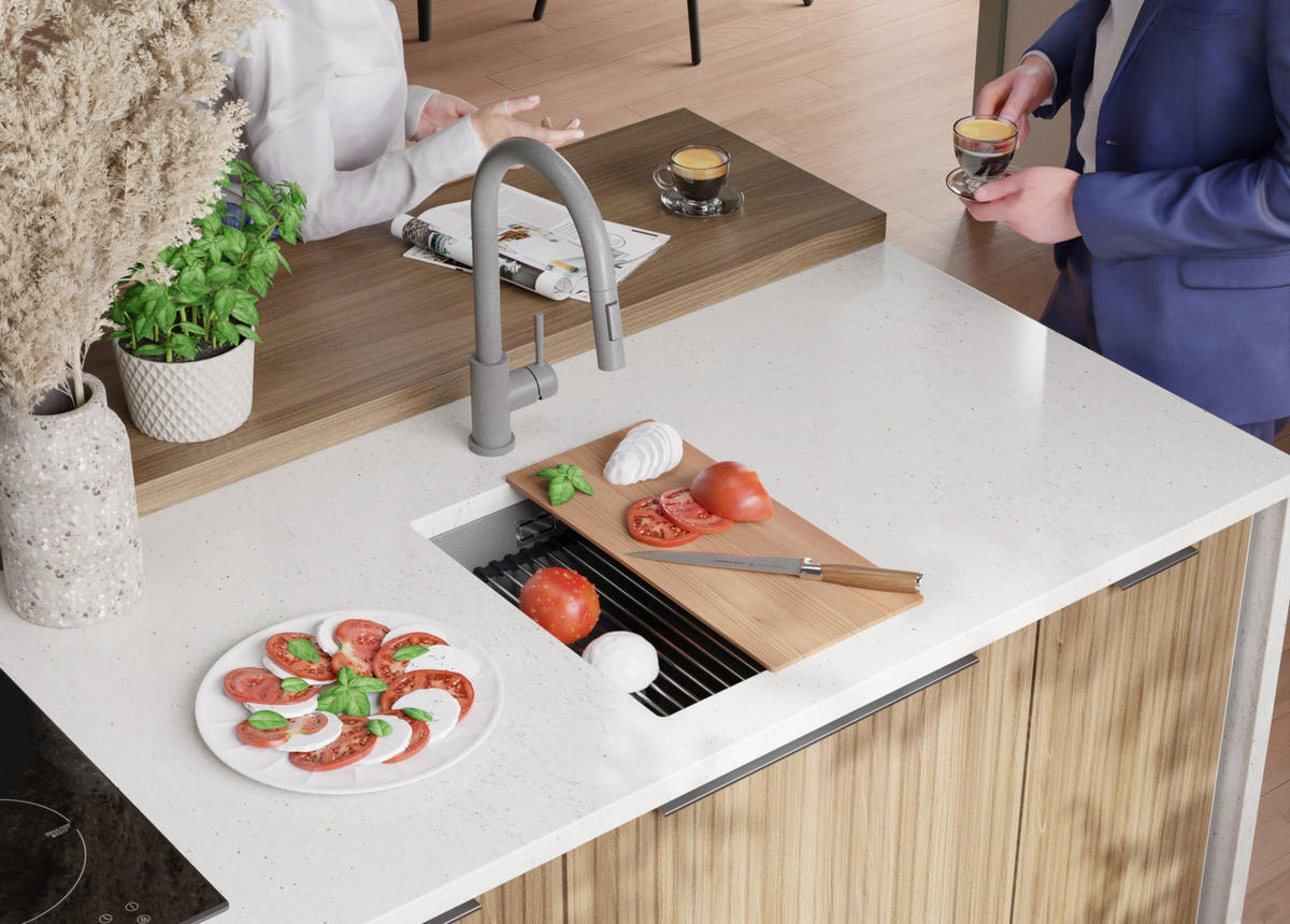 UNTERBAUSPÜLE GRANIT Praga, 2-er set Grau 36/47 cm 1 Becken + Ablauf-Set + Aufrollbare Abtropffläche ab 40er Unterschrank - Chromfarben/Grau, Kunststoff (36/20/47cm) - Primagran