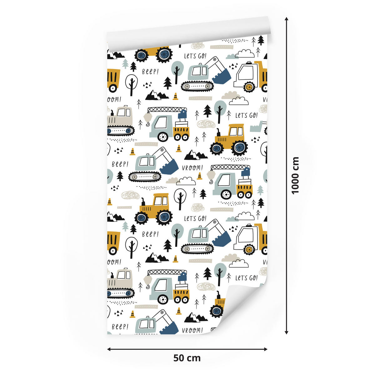 VLIESTAPETE Baumaschinen – Gelb, Grau, Weiß – 50x1000 cm - Gelb/Weiß, Papier (50/1000cm) - Muralo