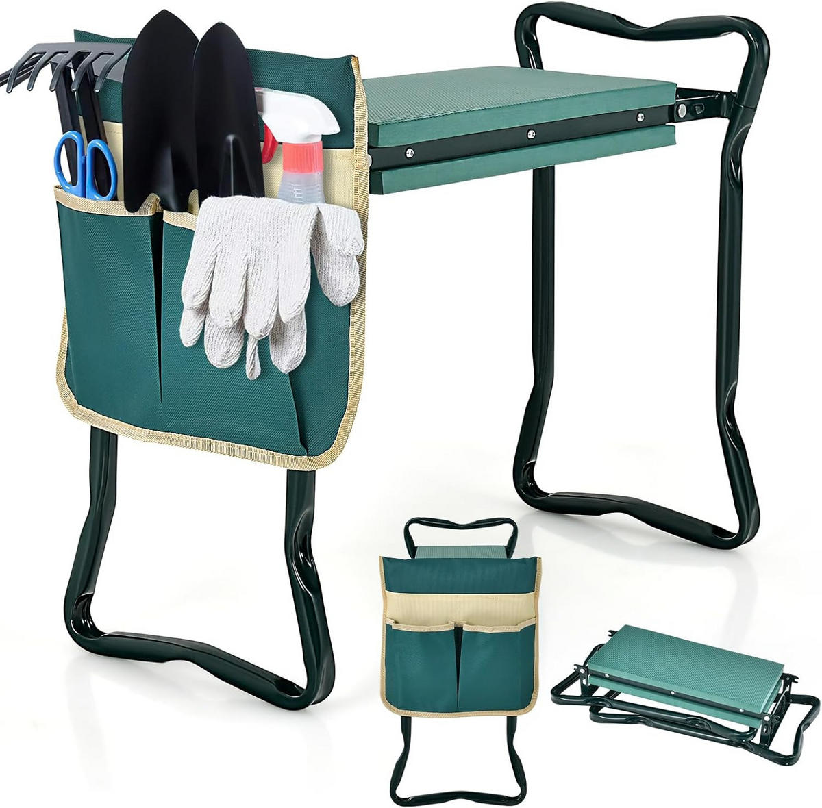 KNIEBANK Grün - Grün, Metall (27.5/50/58cm) - COSTWAY