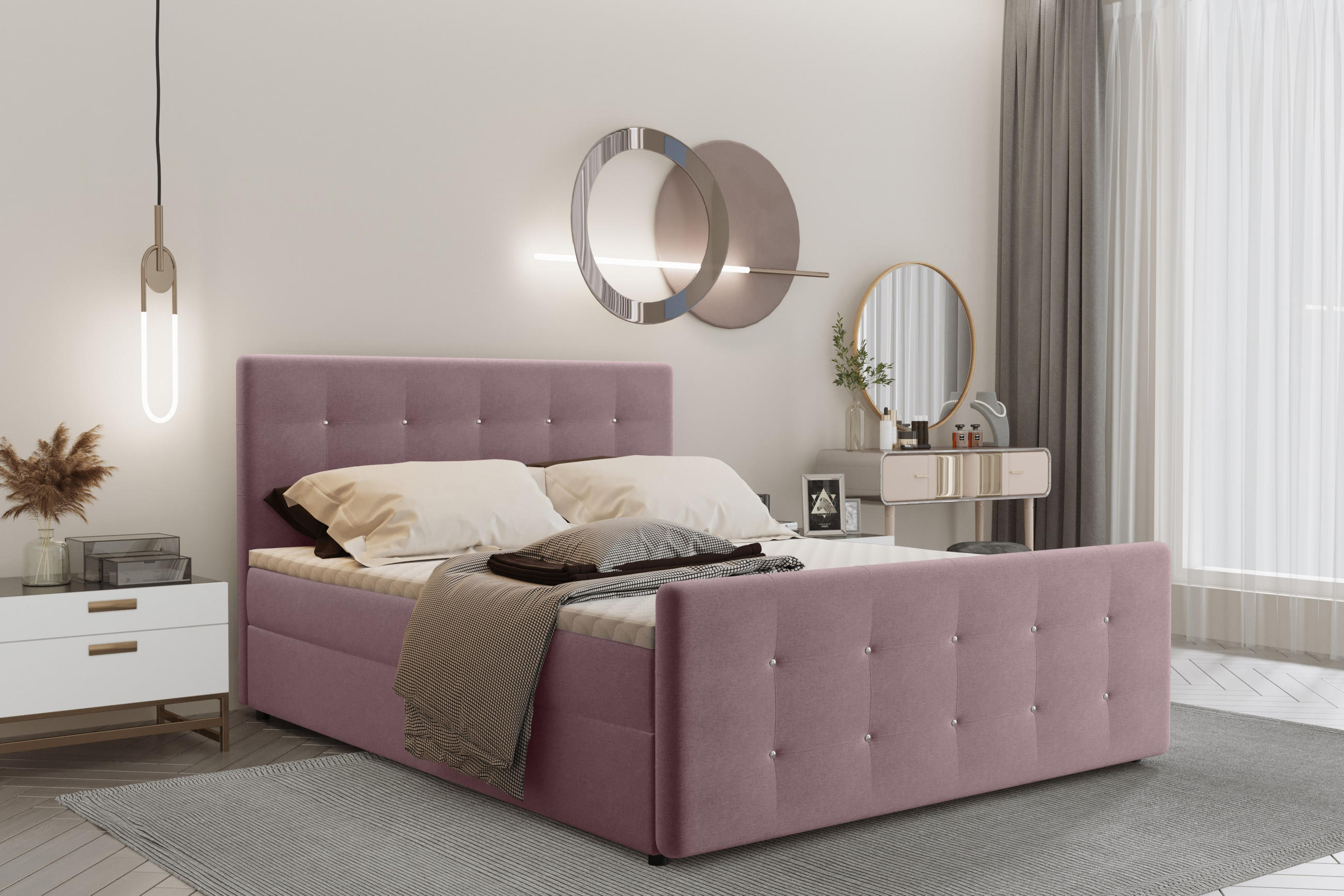 BOXBETT Mit Bettkasten Matratze Topper AMOR Rosa 120x200 cm H3-Bonell - Rosa, Holz/Textil (120/200cm) - Kaiser Möbel