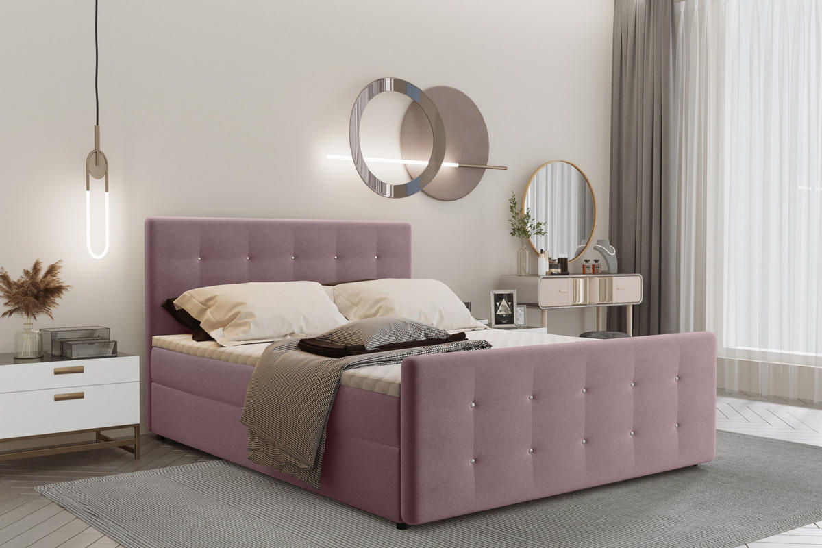 BOXBETT Mit Bettkasten Matratze Topper AMOR Rosa 180x200 cm H3-Bonell - Rosa, Holz/Textil (180/200cm) - Kaiser Möbel