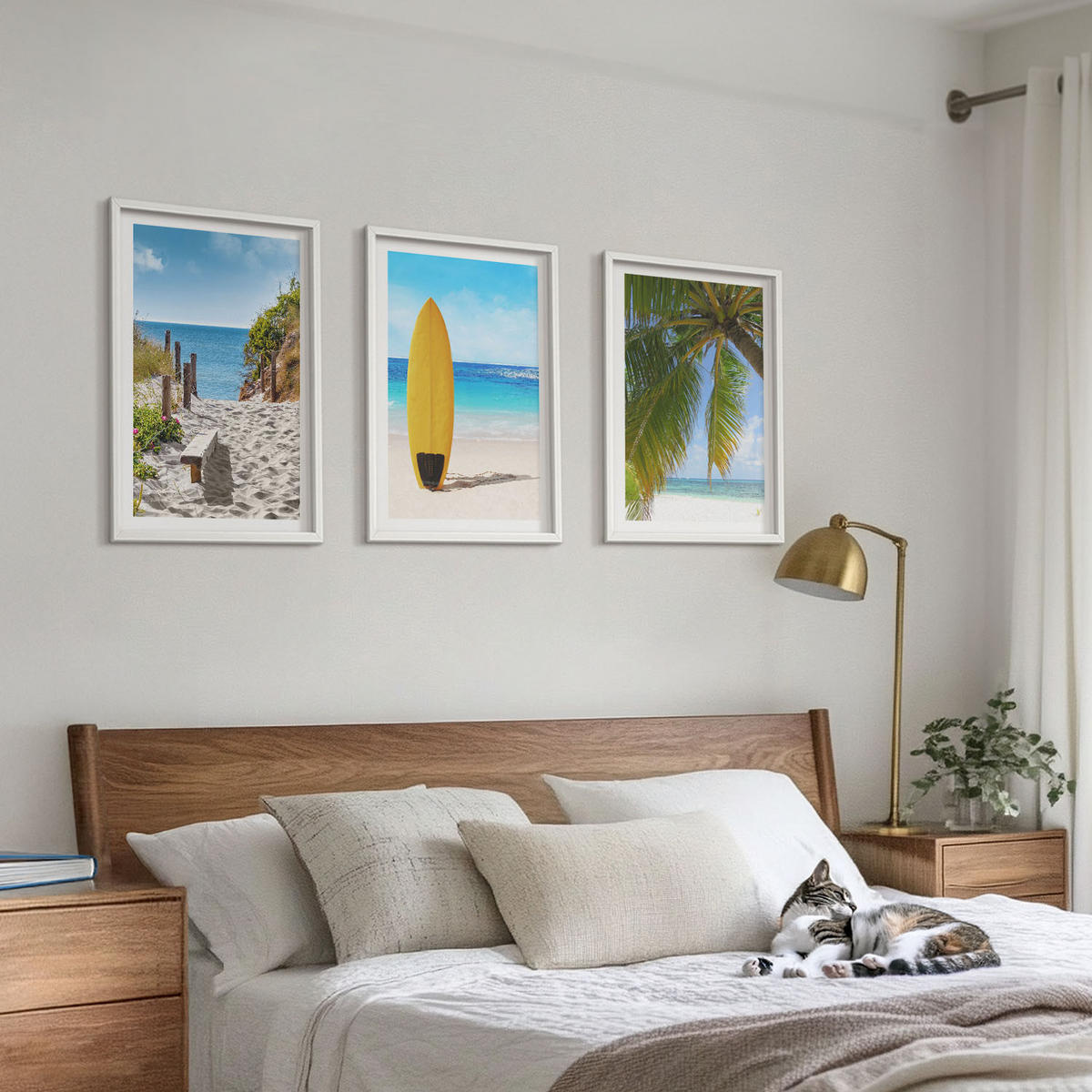 WANDBILDER 3er-Set - 40x60 cm Weißer Rahmen - Urlaubsstrände, Wellen, Palmen - Weiß, Kunststoff (40/60cm) - ArtPrintCave