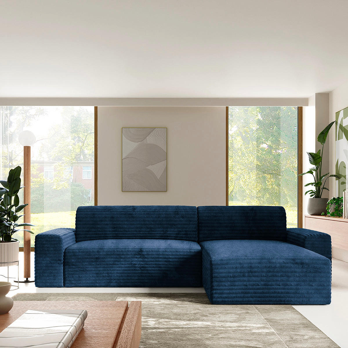 ECKSOFA Fabio 3 Sitzplätze Dunkelblau - Blau, Holz (300/185cm) - Petits-meubles