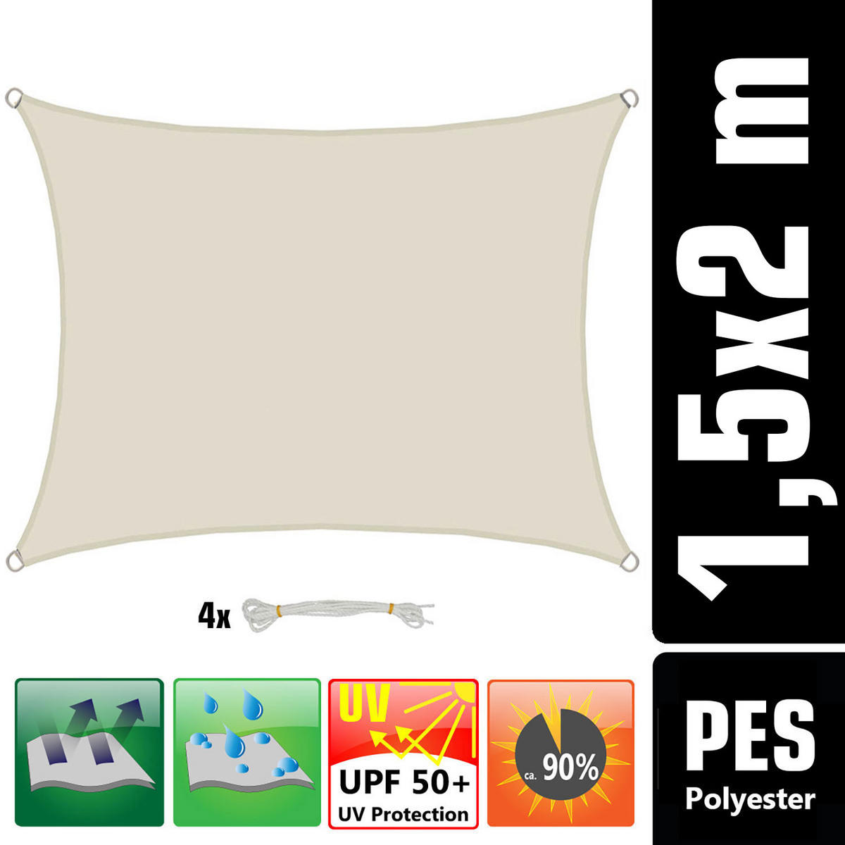 UV-SONNENSEGEL 1,5/2 m, Rechteckig, Wasserdicht, Beige - Beige, Kunststoff (150/200cm) - Amanka