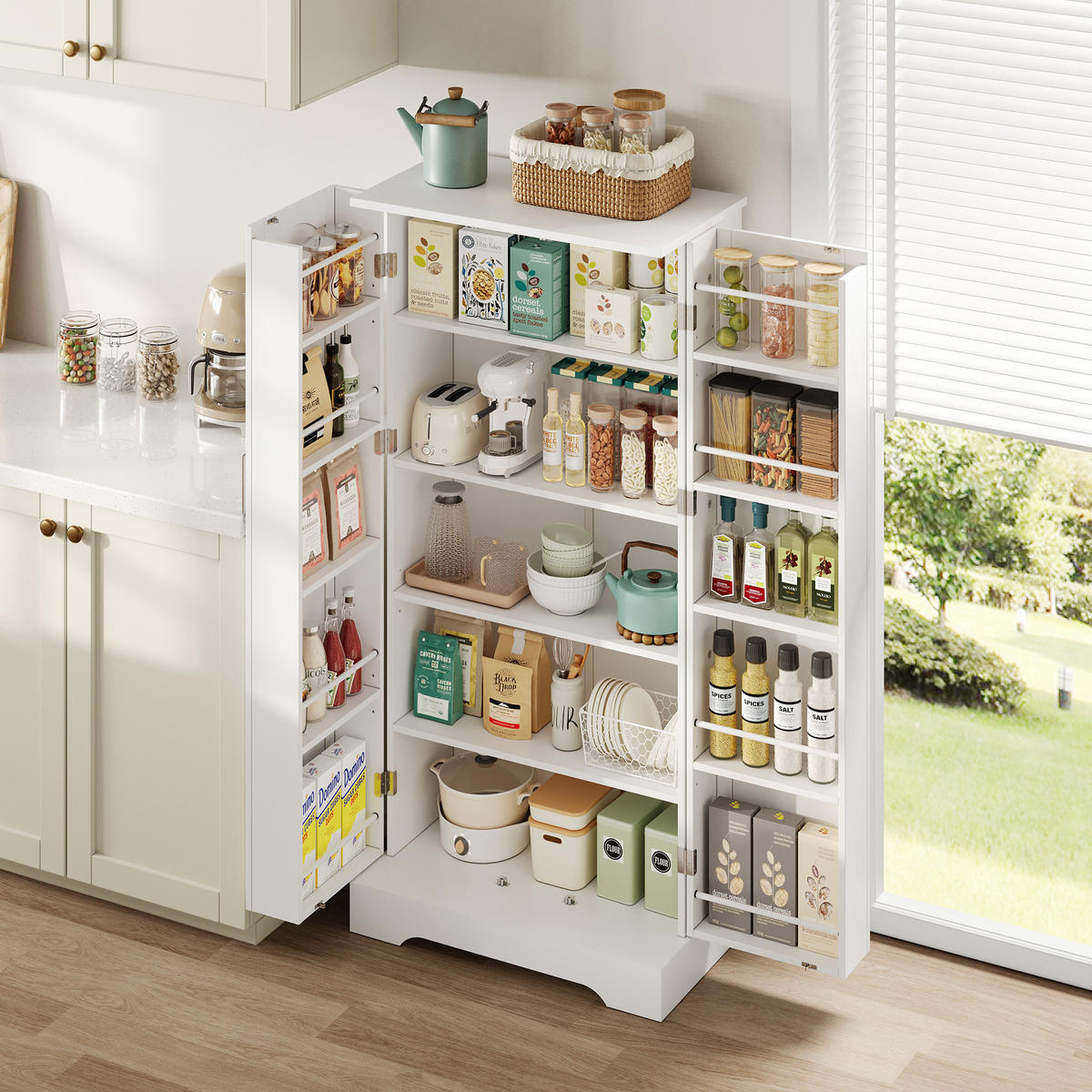 BUFFET 60/35/128 cm Weiß aus MDF mit LED-Sensorleuchte - Weiß, Holzwerkstoff (60/128/35cm) - OKWISH