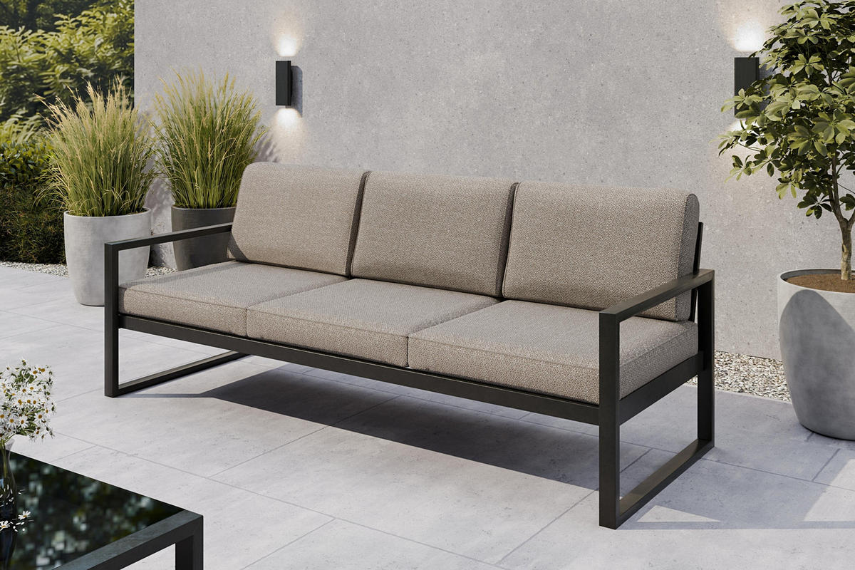 GARTENSET Madera für 6 Personen Balkonmöbel Aluminium Terassenmöbel Sitzbank, 4-tlg. Tisch schwarz, graubeige - Beige/Schwarz, Kunststoff/Metall - Margaret Hadas24