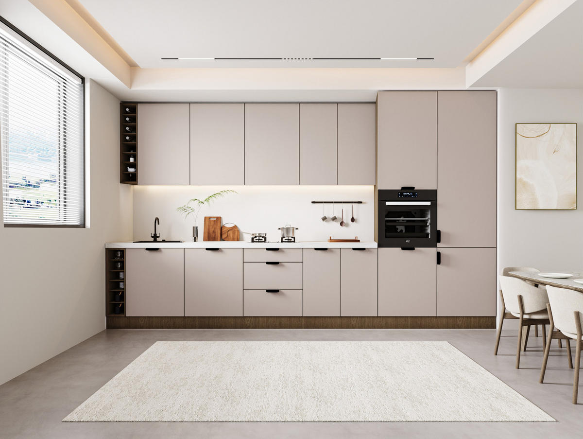 KÜCHENZEILE 395 cm - Sorento KS10-M395 - in Beige / Dunkle Eiche - Eichefarben/Beige, Holz/Metall (395/247/58cm)