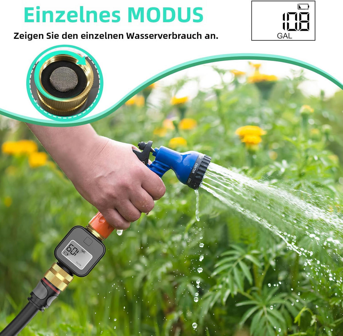 BEWÄSSERUNGSREGLER Wasserzähler mit Messinganschlüssen - Grau, Metall (9/5/5cm) - Weltevree