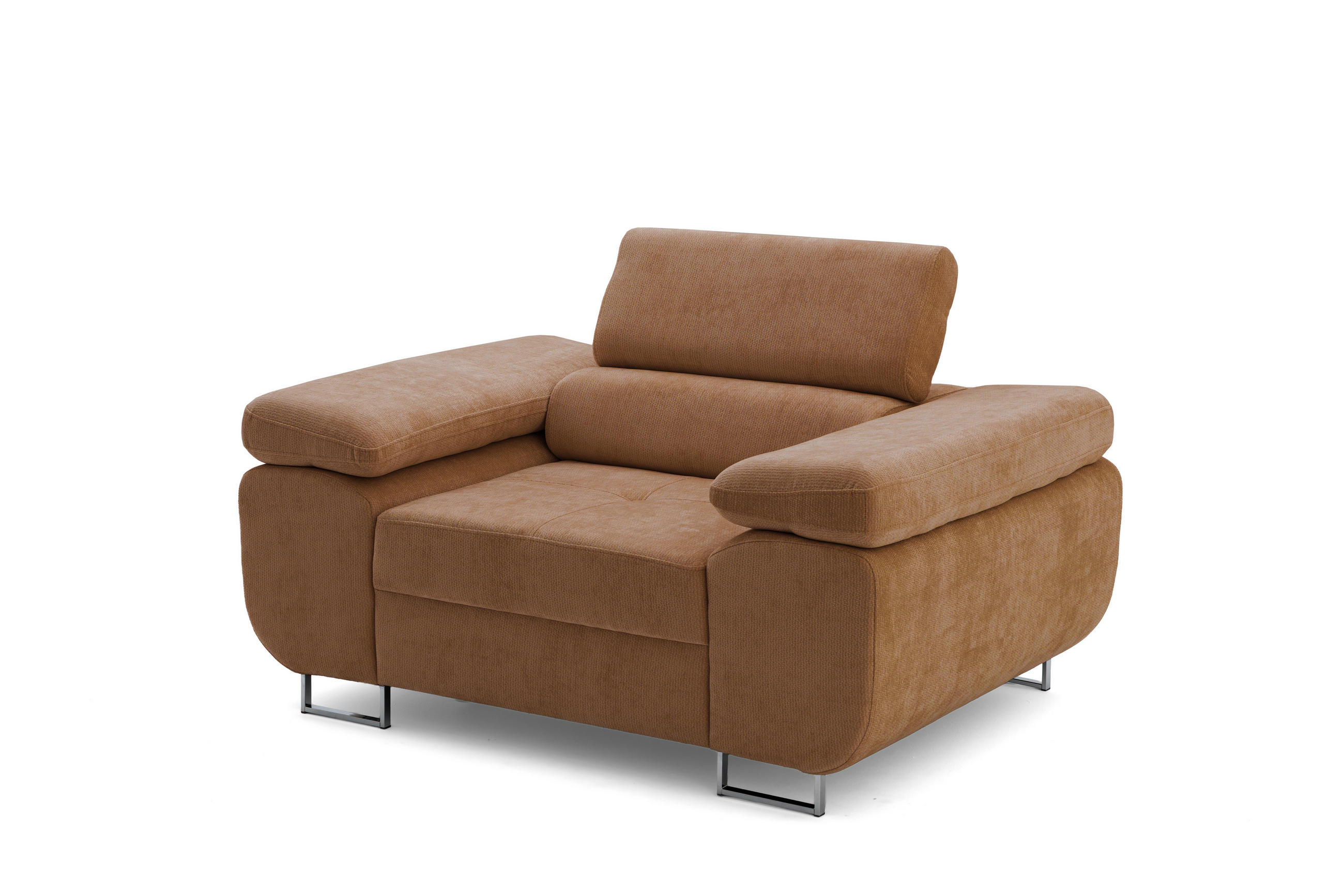 SESSEL WILD mit verstellbare Kopfstütze Chenille Braun - Chromfarben/Braun, Holz/Textil (130/100/101cm) - Muffo