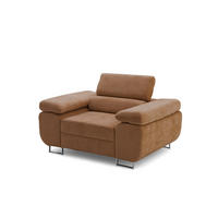 SESSEL WILD mit verstellbare Kopfstütze Chenille Braun - Chromfarben/Braun, Holz/Textil (130/100/101cm) - Muffo