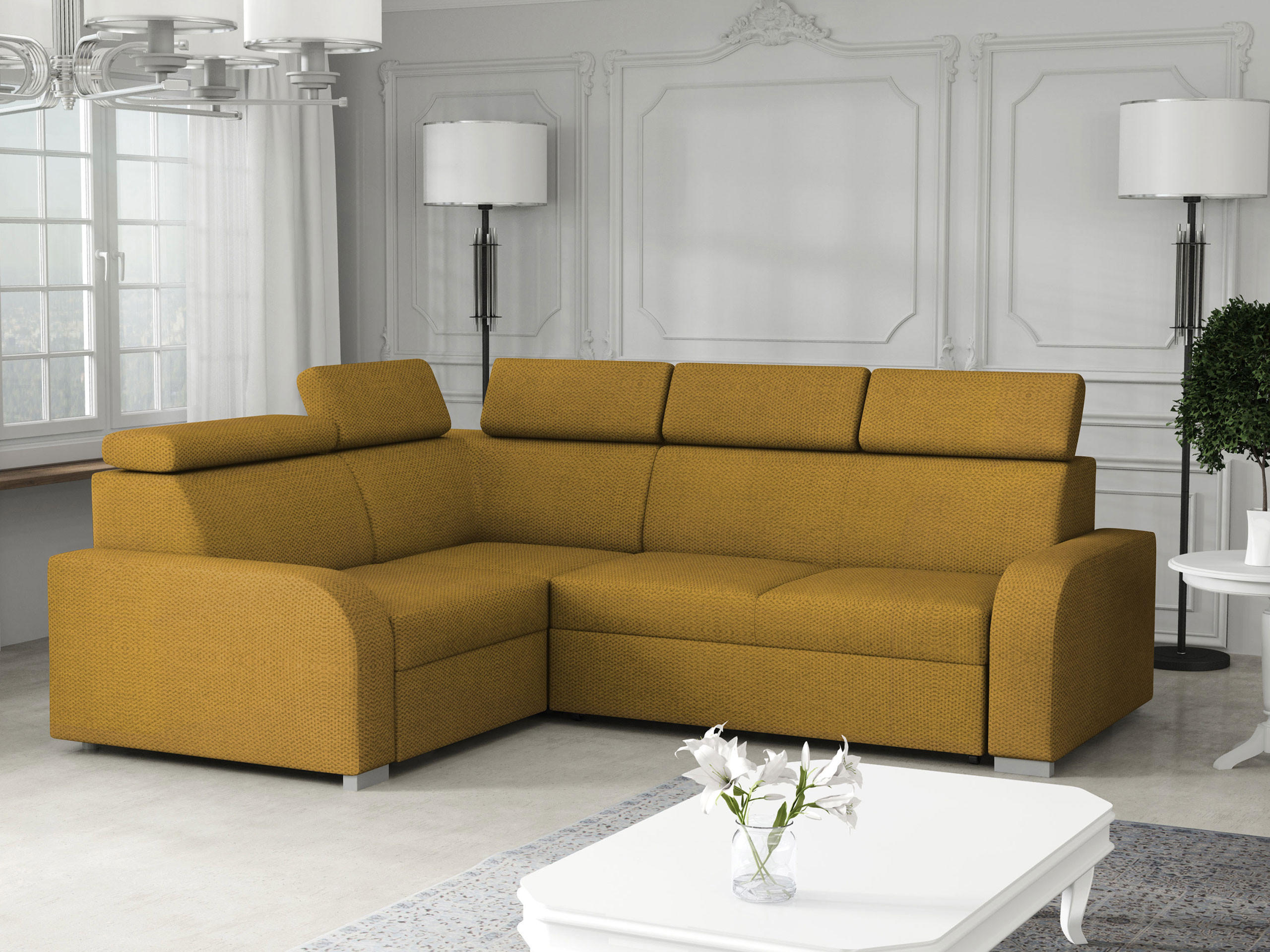 ECKSOFA Oslo 2rR1 80 - Gelb/Silberfarben, Holz/Kunststoff (250/200cm) - MIRJAN24
