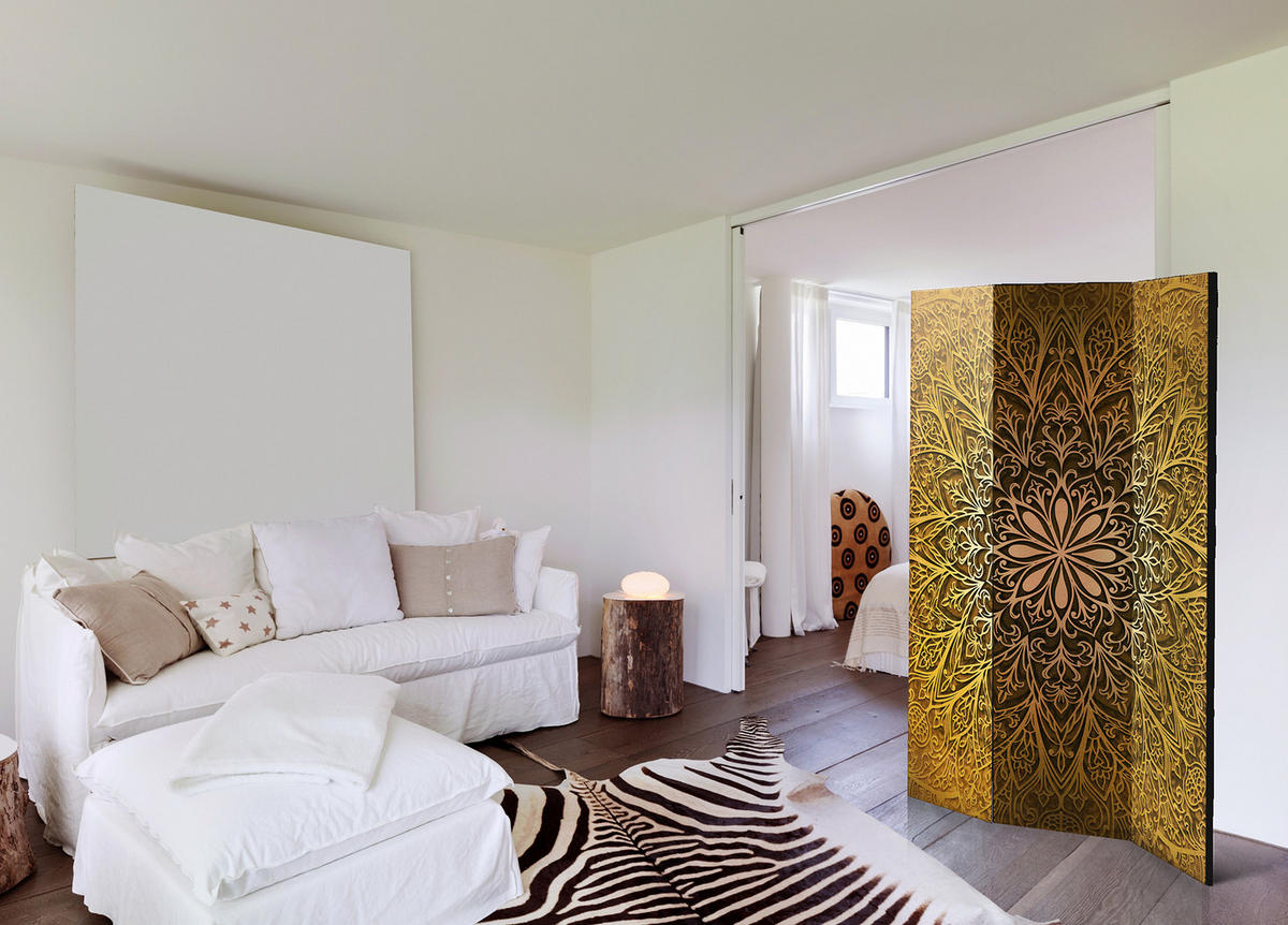 PARAVENT Einseitig Bedruckter 3-tlg 135x172 cm Mandala im Boho - Braun, Holz/Textil (135/172/3cm) - Muralo