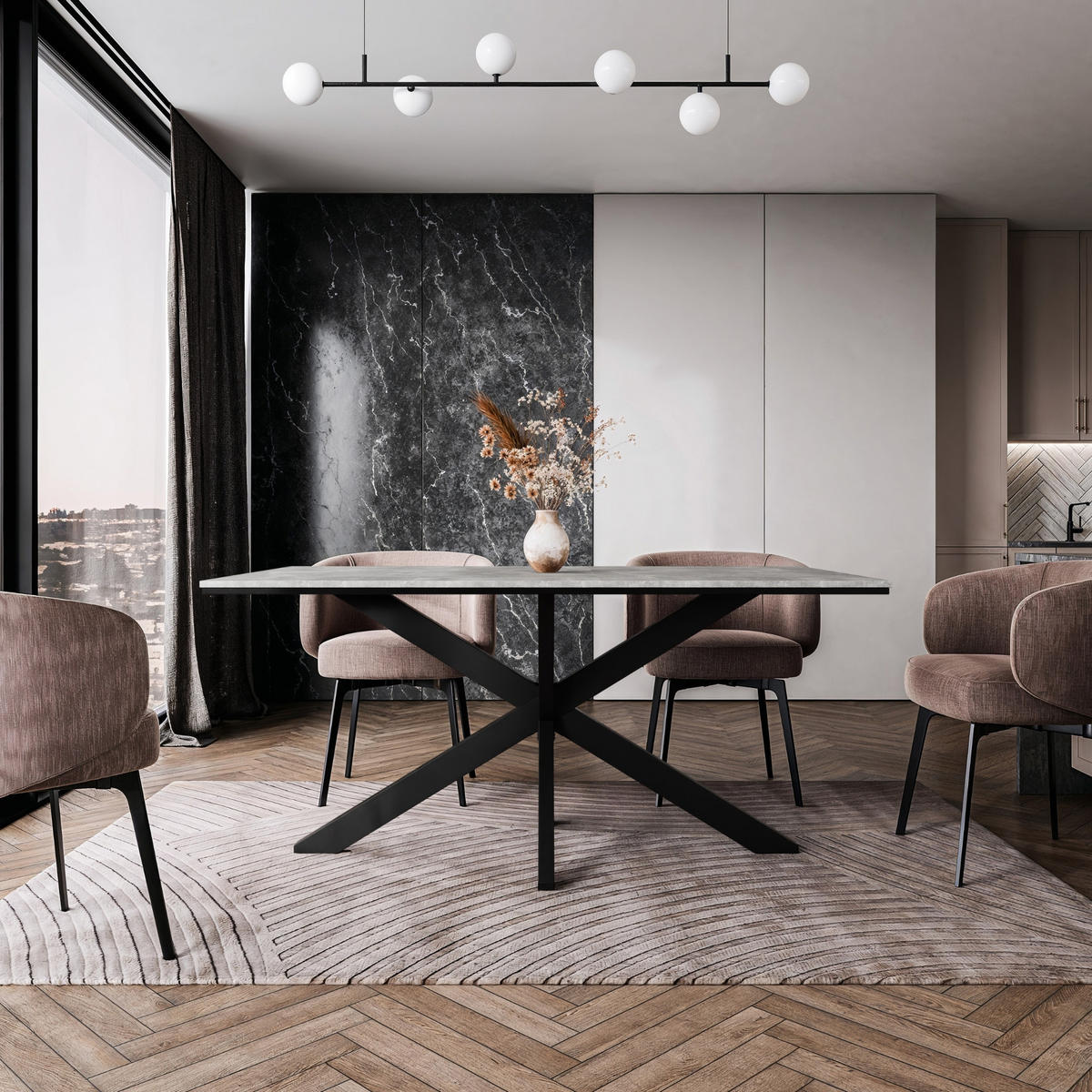 ESSTISCH Grau Betonoptik 160x90 cm - Schwarz/Grau, Holzwerkstoff (160/90/76.5cm) - PROSPERO