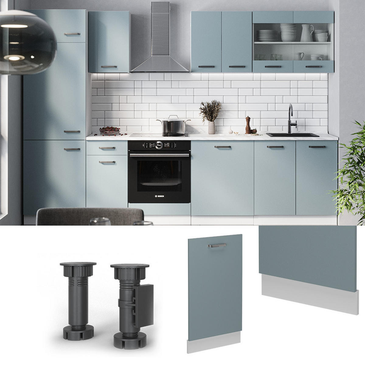 GESCHIRRSPÜLBLENDE R-Line Blau-Grau 45 cm ohne Arbeitsplatte - Blaugrau/Weiß, Holzwerkstoff (45/81.8/1.6cm) - Vicco