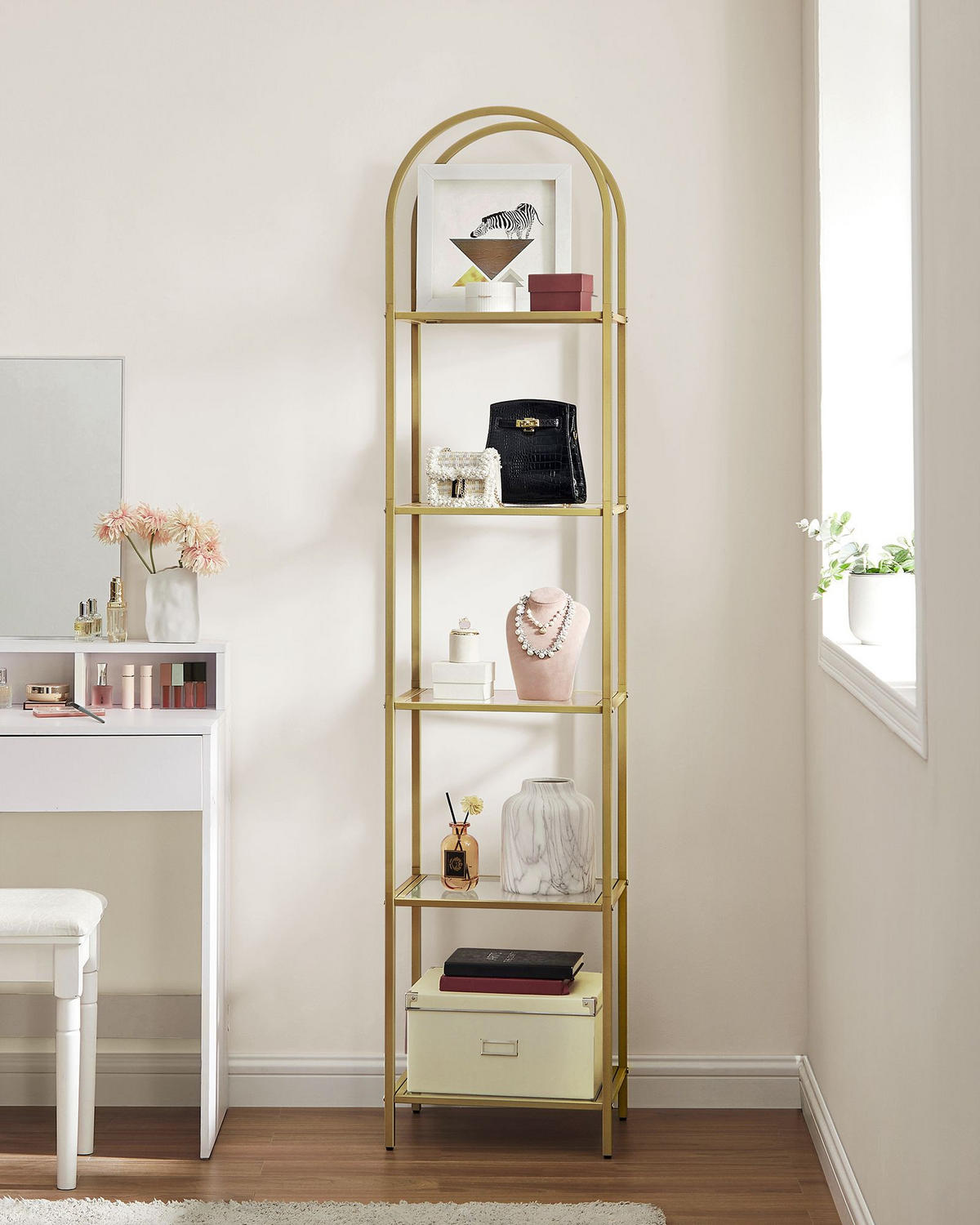 BÜCHERREGAL PRAIA - Goldfarben, Glas (40/183.5/30.2cm) - Hansiro