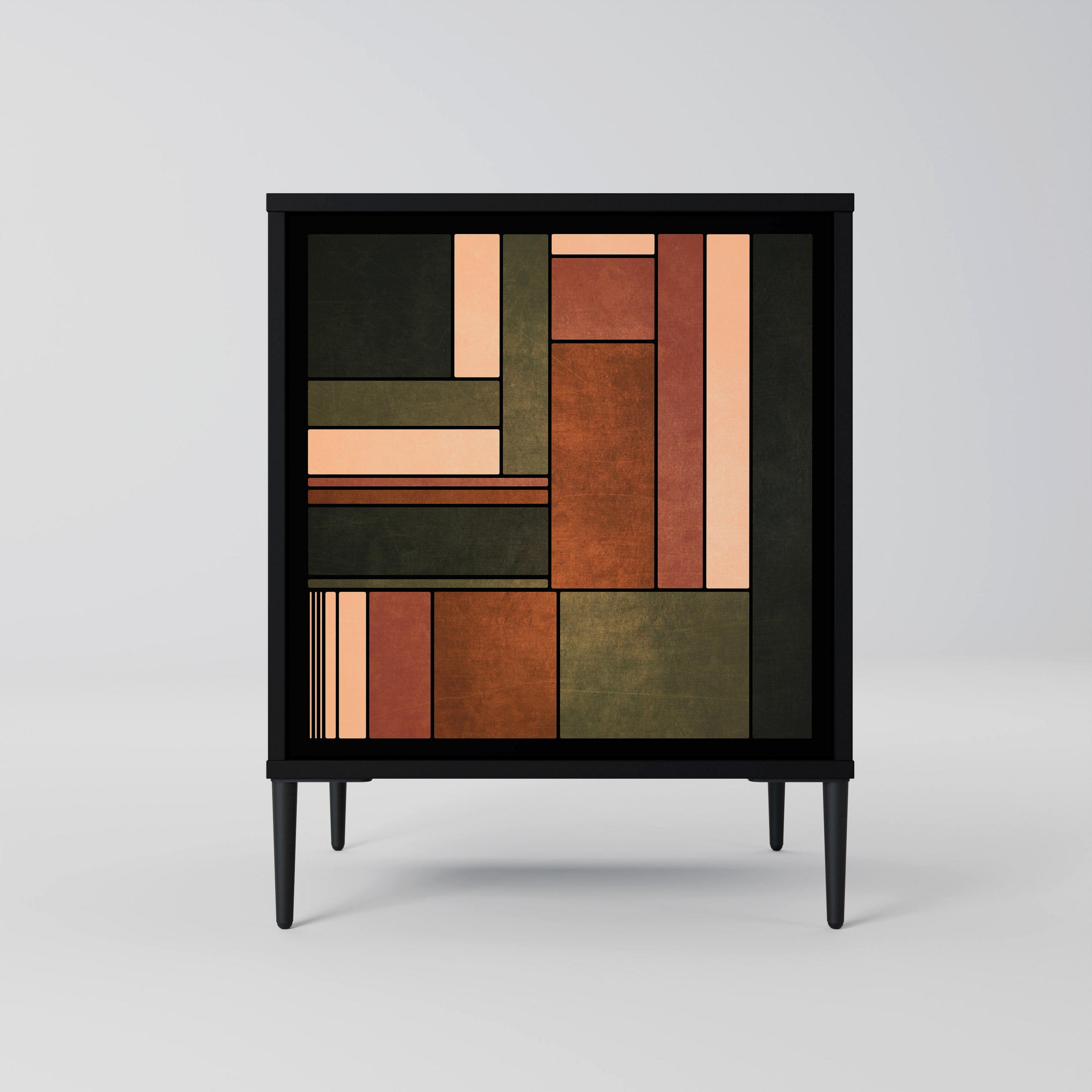 SIDEBOARD FIGURES OF NATURE, Schwarz, 57,5x42x72,5 cm, Schwarze Metallfüße - Multicolor/Schwarz, Holzwerkstoff/Metall (57.5/72.5/42cm) - SpaceRebels