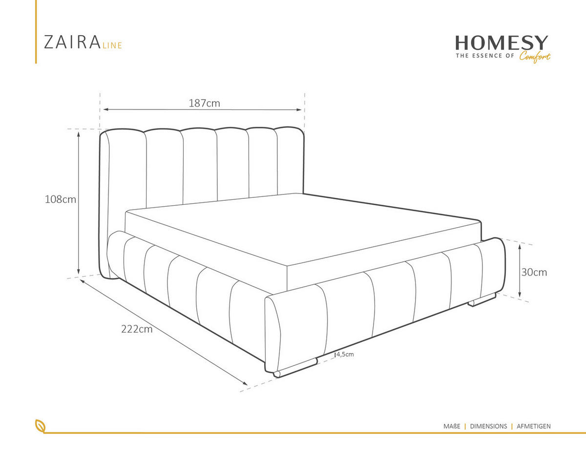POLSTERBETT Zaira 160x200cm – Elegantes Polsterbett für modernen Wohnstil , ZONIERTE MULTI-TASCHEN-FEDERKERN (24cm), cappuccino - Cappuccino, Holz (120/200cm) - Homesy