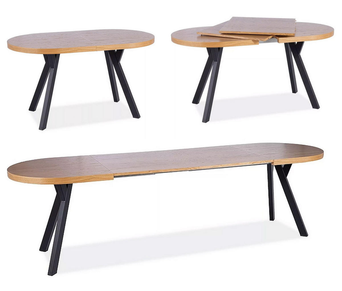 ESSTISCH Domingo Eiche / Schwarz 140-272 / 80 / 76cm - Eichefarben/Schwarz, Holz/Holzwerkstoff (80/140/76cm) - Feldmann-Wohnen