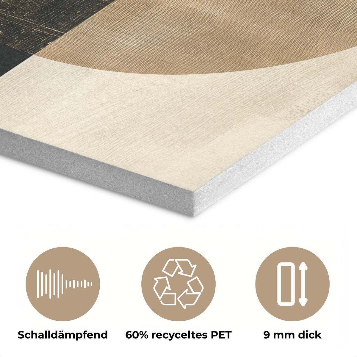 AKUSTIKPANEEL Abstrakt - Geometrische Formen - Schwarz - Gold 90x90 cm - Ecru, Textil (90/0.9/90cm) - MuchoWow