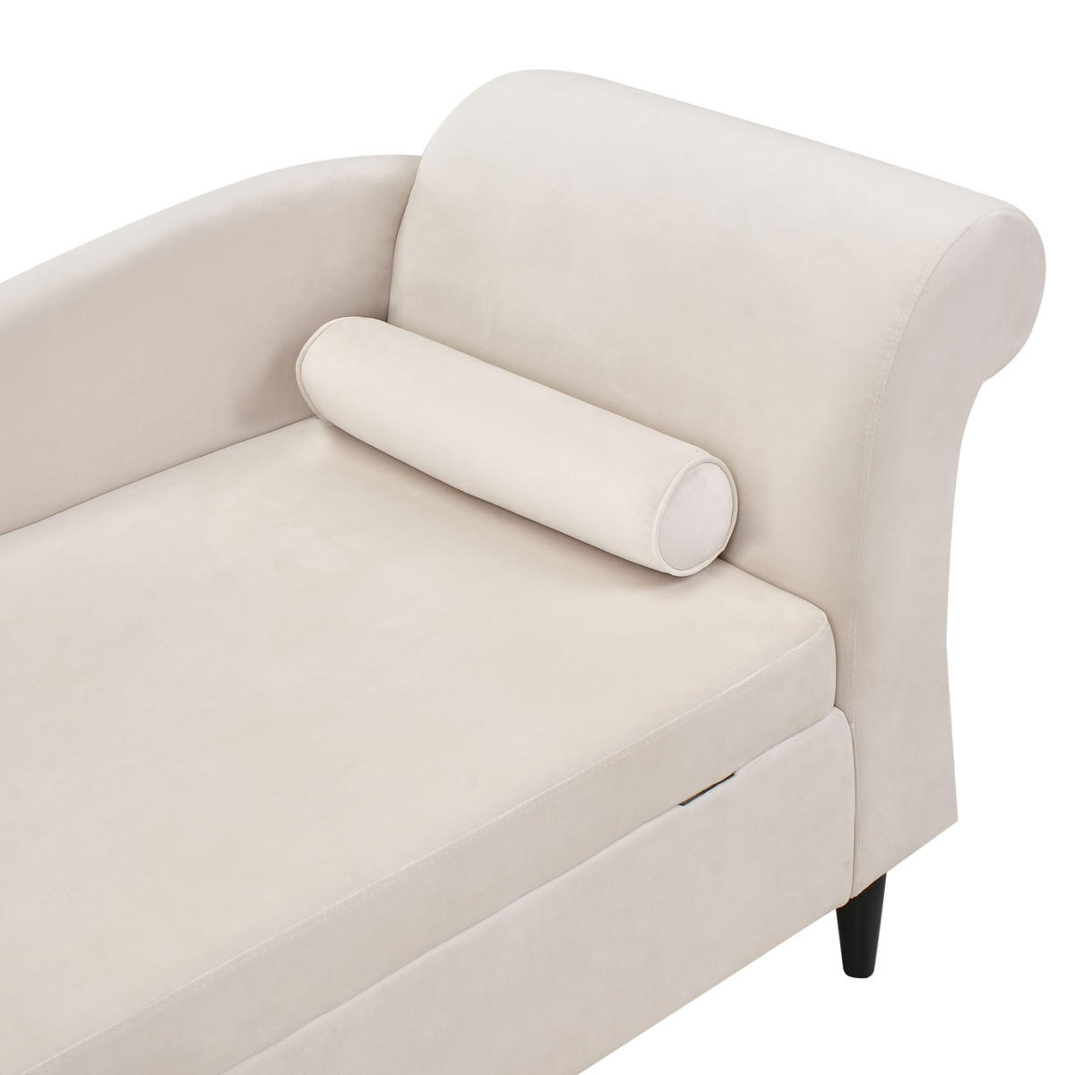 ČALOUNĚNÉ LEHÁTKO CHAISE LONGUE PRAVOSTRANNÉ Sametová látka Béžové s úložným prostorem Luiro - černá/béžová, textil (160/77/70cm) - Beliani