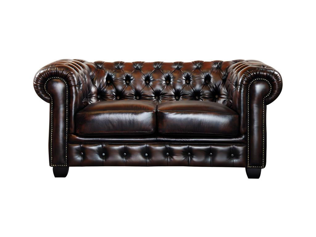 CHESTERFIELD Ledersofa 2-Sitzer - Büffelleder - Braun - BRENTON - Dunkelbraun, Leder (96/73/160cm) - Vente-Unique